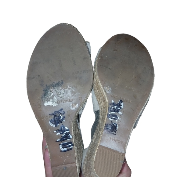 Marc Fisher Leather Suede Laser Cut Espadrille Wedge Open Toe Sandals si… - Picture 8 of 10